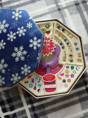 Kids Jewelry Set with Purple Earring Tree - Assorted Gold & Colorful Studs